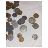 Assorted Foreign Coins in Metal Tin - Coin Collection Lot