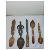 Antique Handcrafted Wooden Utensils Collection - Spoons & Knife