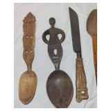 Antique Handcrafted Wooden Utensils Collection - Spoons & Knife