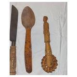 Antique Handcrafted Wooden Utensils Collection - Spoons & Knife