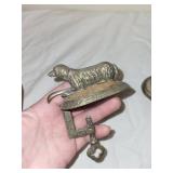Antique Metal Dog Sewing Clamps with Pincushions Set of 2