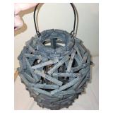Rustic Folk Art Branch Lantern with Glass Insert