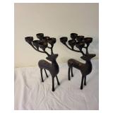 Pair of Metal Reindeer Candle Holders for Holiday Decor