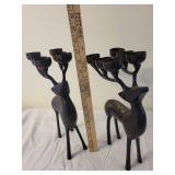 Pair of Metal Reindeer Candle Holders for Holiday Decor