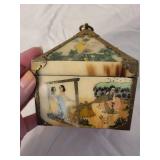 Decorative Korean Style Jewelry Box with Brass Accents and Traditional Art