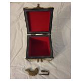 Decorative Korean Style Jewelry Box with Brass Accents and Traditional Art