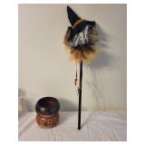 Halloween Witch Puppet & Pumpkin Cat Face Bowl Set