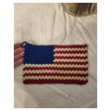 Assorted American Flag Decor Bundle - Fabric Flags & Crochet Potholder