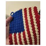 Assorted American Flag Decor Bundle - Fabric Flags & Crochet Potholder