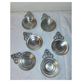 Set of 6 Pewter Porringer Dishes with Ornate Handles