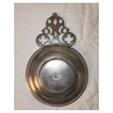 Set of 6 Pewter Porringer Dishes with Ornate Handles