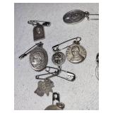 Lot of Vintage Silver Religious Medals and Pins - Saints, Pope, etc.