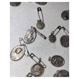 Lot of Vintage Silver Religious Medals and Pins - Saints, Pope, etc.
