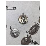 Lot of Vintage Silver Religious Medals and Pins - Saints, Pope, etc.
