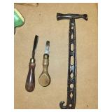 Vintage Tool and Hardware Lot: Hammer, Brush, Decorative Nails