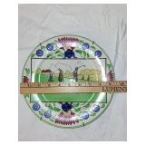 Antique Stick Spatterware Rabbitware Plate with Rabbits Playing Golf Design