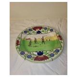 Antique Stick Spatterware Rabbitware Plate with Rabbits Playing Golf Design