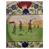 Antique Stick Spatterware Rabbitware Plate with Rabbits Playing Golf Design