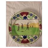 Antique Stick Spatterware Rabbitware Plate with Rabbits Playing Golf Design