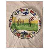 Antique Stick Spatter Rabbitware Plate Animal Croquet Scene