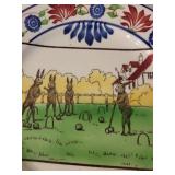Antique Stick Spatter Rabbitware Plate Animal Croquet Scene