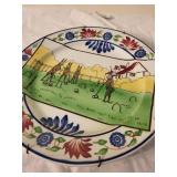 Antique Stick Spatter Rabbitware Plate Animal Croquet Scene