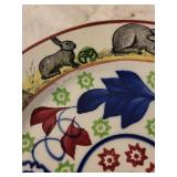 Antique Stick Spatter Rabbitware Plate with Animal Motifs