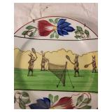 Antique Rabbitware Plate with Rabbit Tennis Scene