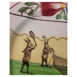 Antique Rabbitware Plate with Rabbit Tennis Scene