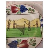 Antique Rabbitware Plate with Rabbit Tennis Scene