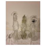 Set of 3 Vintage Glass Rooster Bottles with Stoppers