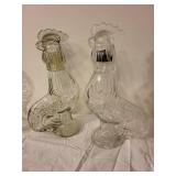 Set of 3 Vintage Glass Rooster Bottles with Stoppers