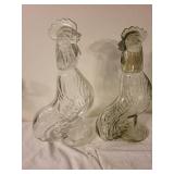 Set of 3 Vintage Glass Rooster Bottles with Stoppers