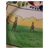 Antique Rabbitware Plate with Rabbits Playing Game Design