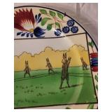 Antique Rabbitware Plate with Rabbits Playing Game Design