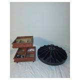 Vintage Wooden Organizer & Black Circular Compartmentalized Piece