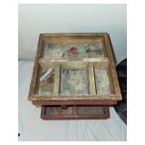Vintage Wooden Organizer & Black Circular Compartmentalized Piece