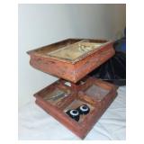 Vintage Wooden Organizer & Black Circular Compartmentalized Piece