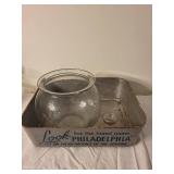 Vintage Glass Peanut Jar & Philadelphia Cream Cheese Brand Metal Tray