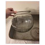 Vintage Glass Peanut Jar & Philadelphia Cream Cheese Brand Metal Tray