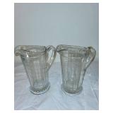 Pair of Antique Glass Measuring Pitchers with Embossed Measurements