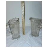 Pair of Antique Glass Measuring Pitchers with Embossed Measurements