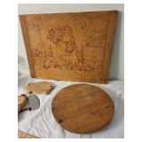 Vintage Wooden Kitchenware Lot: Santa Panel, Pig Boards & Blade