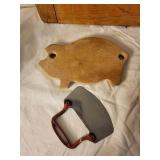 Vintage Wooden Kitchenware Lot: Santa Panel, Pig Boards & Blade