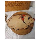 Vintage Wooden Kitchenware Lot: Santa Panel, Pig Boards & Blade