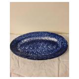 Vintage Blue Spatterware Platter with Salt and Pepper Shakers