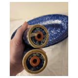 Vintage Blue Spatterware Platter with Salt and Pepper Shakers