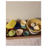 Mixed Lot of Colorful Ceramic and Plastic Kitchenware Bowls and Containers