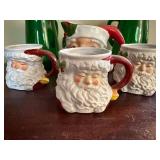 Santa Themed Ceramic Mugs and Pitcher Set with Green Glasses