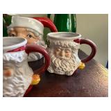 Santa Themed Ceramic Mugs and Pitcher Set with Green Glasses